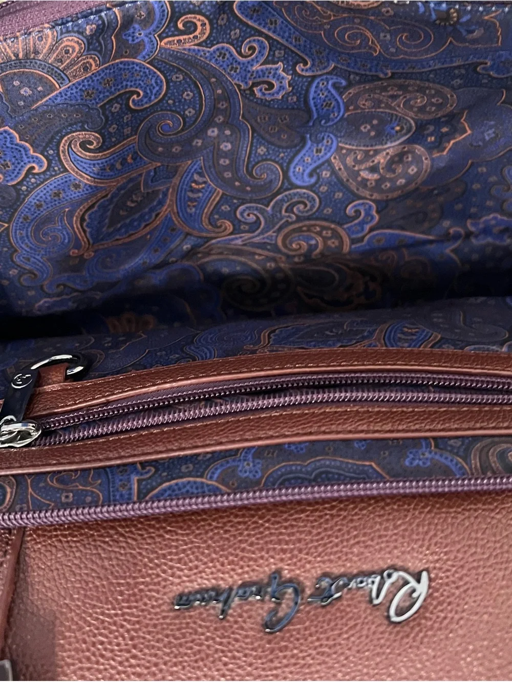 Robert Graham Brown Leather Duffel with Front Zip Pocket
